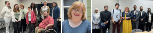 Collage of photos, Peggy with various groups of people